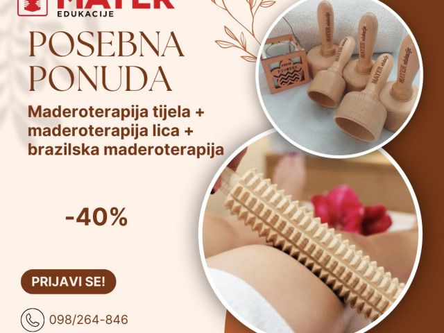 POSEBNA PONUDA - 3 tečaja - Maderoterapija tijela + lica + brazilska Cijena